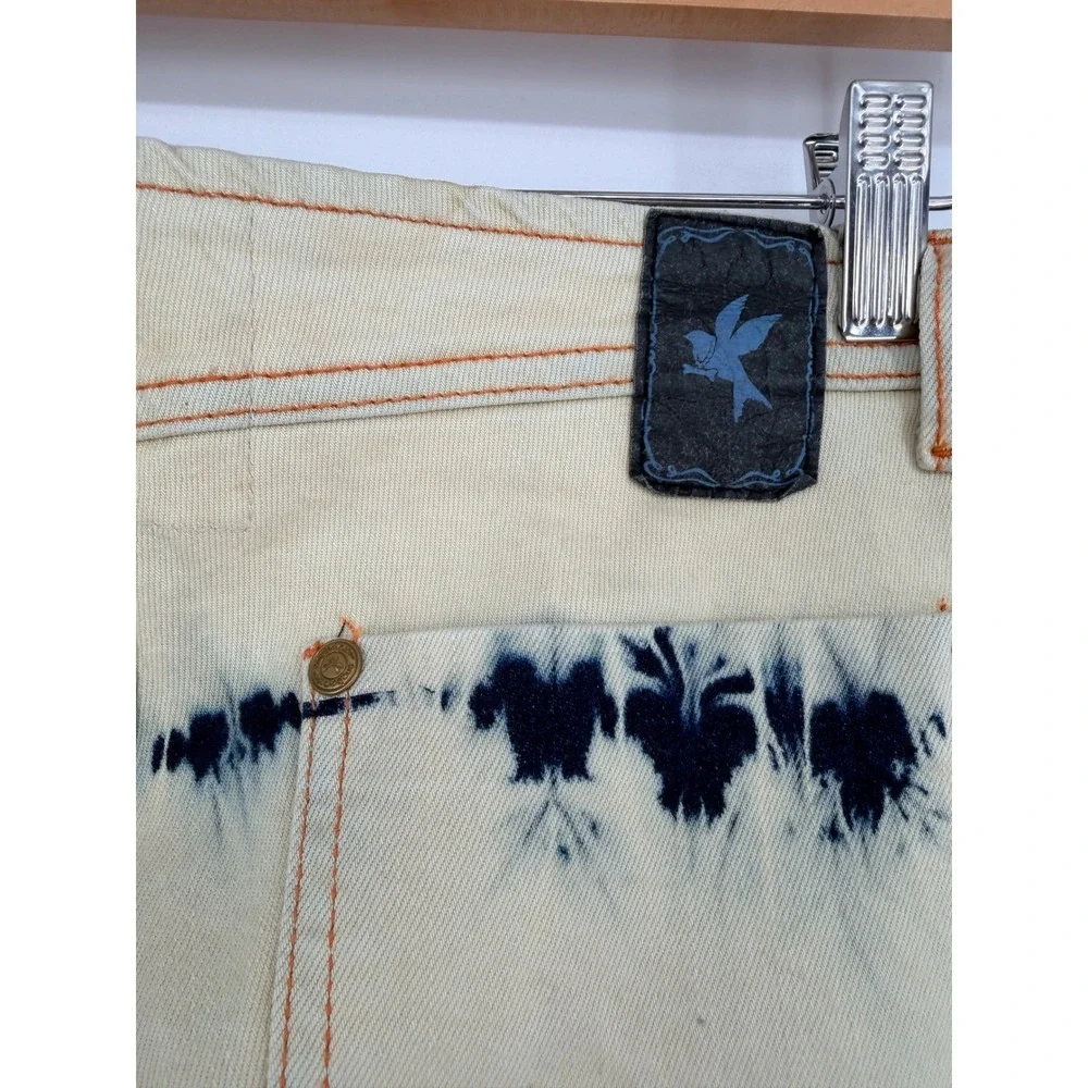 One Teaspoon Cream Tie Dye Flare Jeans Bell Bottom Raw 22 Indigo Boho Festival - Picture 10 of 15
